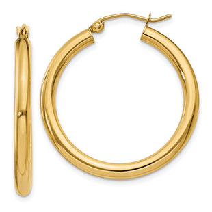 14k Polished Lightweight Tube Hoop Earrings (Style T936L)