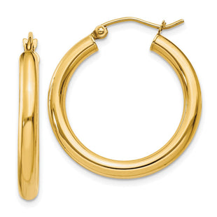 14k Polished Lightweight Tube Hoop Earrings (Style T937L)