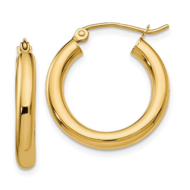 14k Polished Lightweight Tube Hoop Earrings, 20 x 3mm