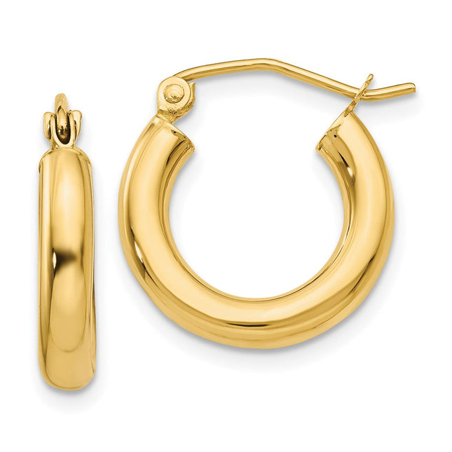 14k Polished Lightweight Tube Hoop Earrings, 16 x 3mm