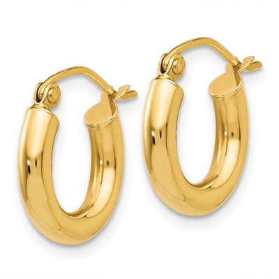 14K Polished Lightweight Tube Hoop Earrings, 14 x 3mm
