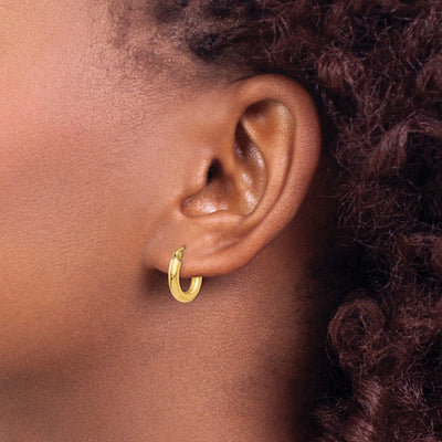 14K Polished Lightweight Tube Hoop Earrings, 14 x 3mm