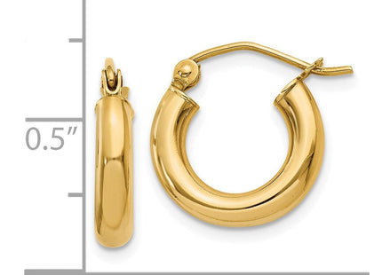 14k Polished Lightweight Tube Hoop Earrings (Style T940L)