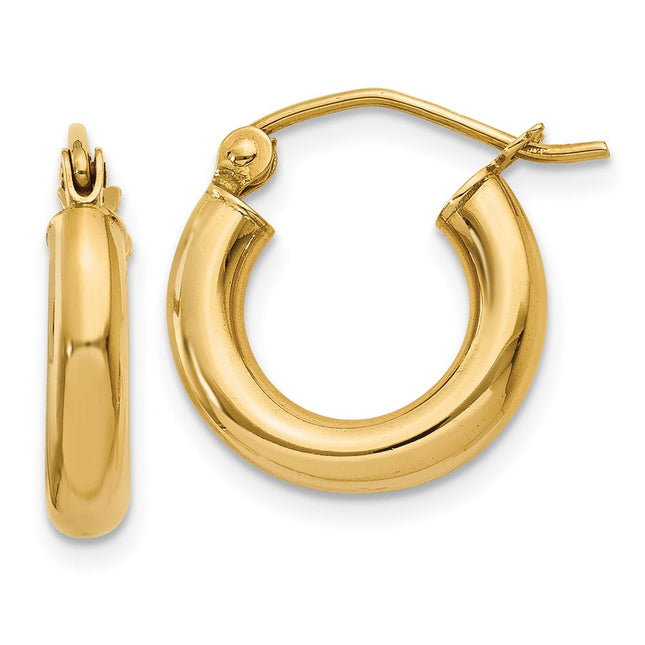 14k Polished Lightweight Tube Hoop Earrings, 14 x 3mm