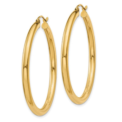 14K Polished Lightweight Tube Hoop Earrings, 40 x 3mm