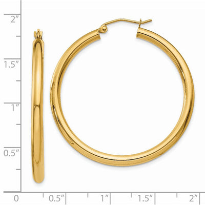 14K Polished Lightweight Tube Hoop Earrings, 40 x 3mm