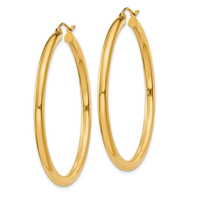 14K Polished Lightweight Tube Hoop Earrings, 45 x 3mm