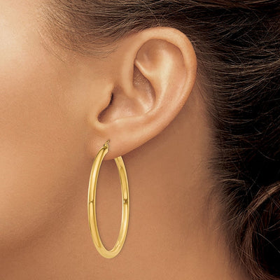 14K Polished Lightweight Tube Hoop Earrings, 45 x 3mm
