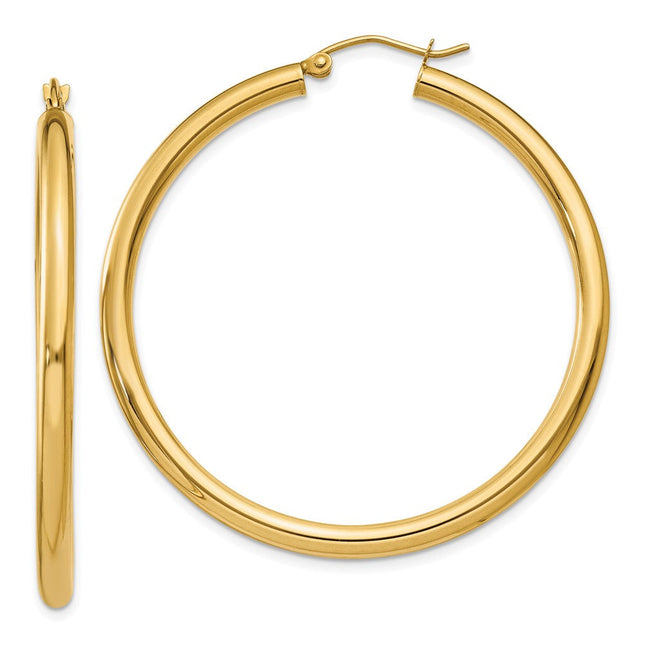 14k Polished Lightweight Tube Hoop Earrings, 45 x 3mm