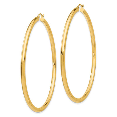 14K Polished Lightweight Tube Hoop Earrings, 65 x 3mm