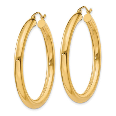 14K Polished Lightweight Tube Hoop Earrings, 40 x 4mm