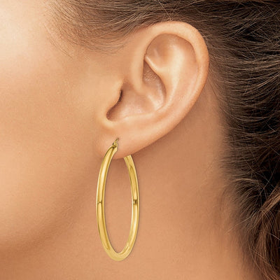 14K Polished Lightweight Tube Hoop Earrings, 40 x 4mm