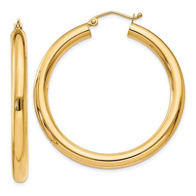 14k Polished Lightweight Tube Hoop Earrings, 40 x 4mm