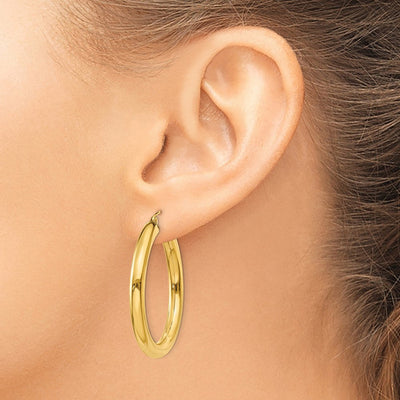 14K Polished Lightweight Tube Hoop Earrings, 35 x 4mm
