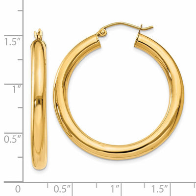 14K Polished Lightweight Tube Hoop Earrings, 35 x 4mm