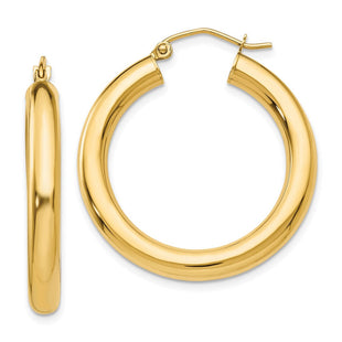 14k Polished Lightweight Tube Hoop Earrings (Style T949L)