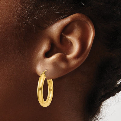14K Polished Lightweight Tube Hoop Earrings, 25 x 4mm