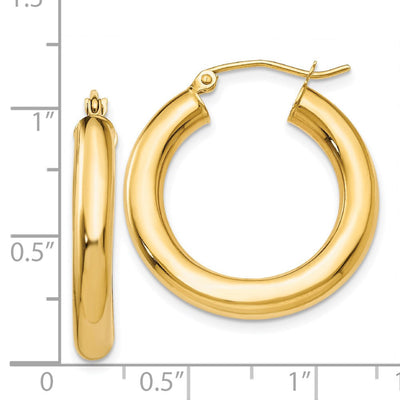 14K Polished Lightweight Tube Hoop Earrings, 25 x 4mm