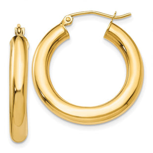 14k Polished Lightweight Tube Hoop Earrings (Style T950L)
