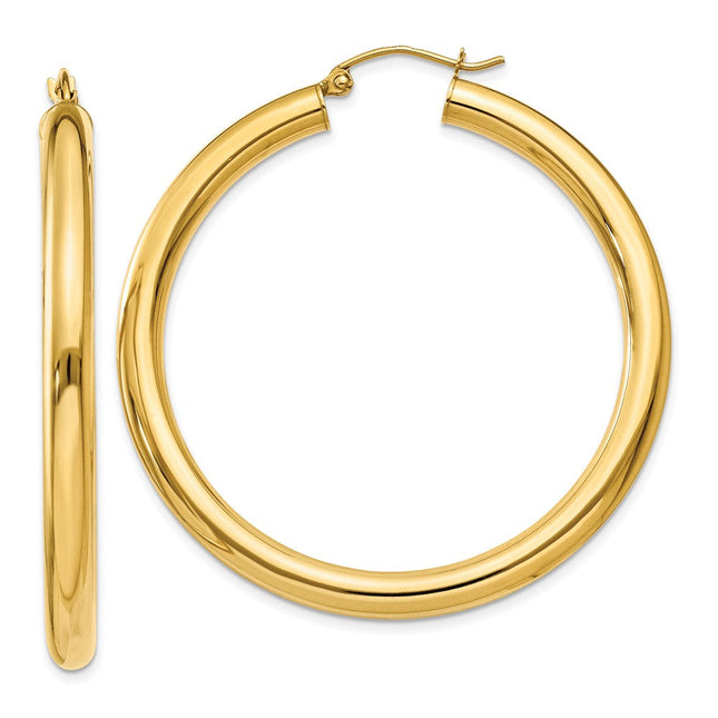 14k Polished Lightweight Tube Hoop Earrings, 45 x 4mm