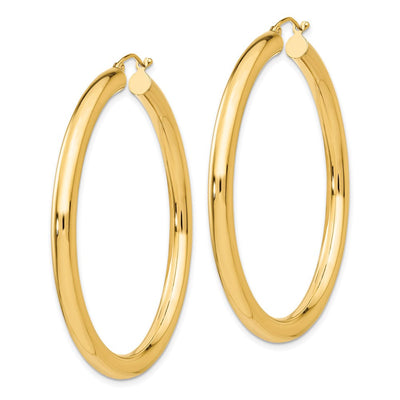 14K Polished Lightweight Tube Hoop Earrings, 50 x 4mm