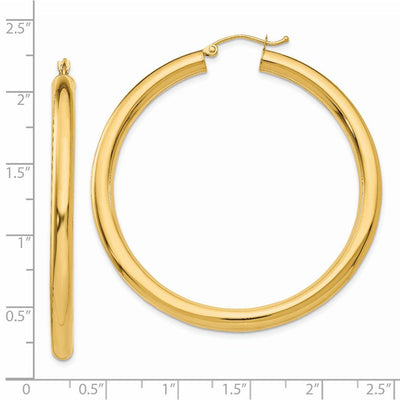 14K Polished Lightweight Tube Hoop Earrings, 50 x 4mm