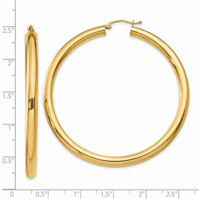 14K Polished Lightweight Tube Hoop Earrings, 55 x 4mm