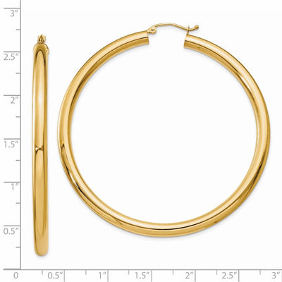 14K Polished Lightweight Tube Hoop Earrings, 60 x 4mm