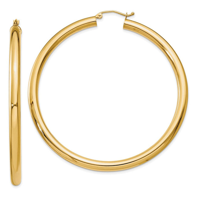 14k Polished Lightweight Tube Hoop Earrings, 60 x 4mm