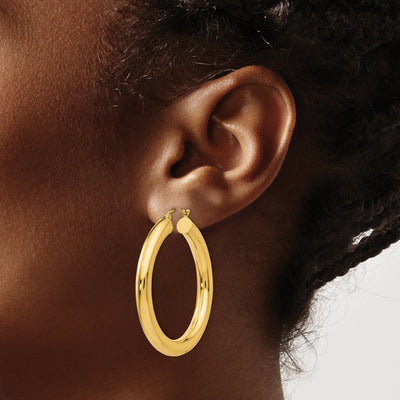 14K Yellow Gold Polished Lightweight Hoop Earrings, 40 x 5mm