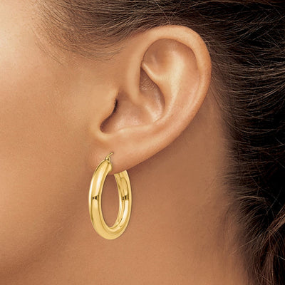 14K Yellow Polished Lightweight Hoop Earrings, 30 x 5mm