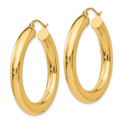14K Yellow Gold Polished Lightweight Hoop Earrings, 35 x 5mm