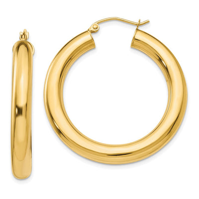 14K Yellow Gold Polished Lightweight Hoop Earrings, 35 x 5mm