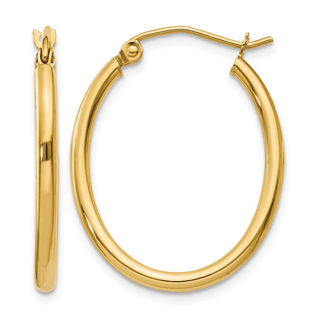 14k Oval Polished Hoop Earring, 17 x 2mm (A256)