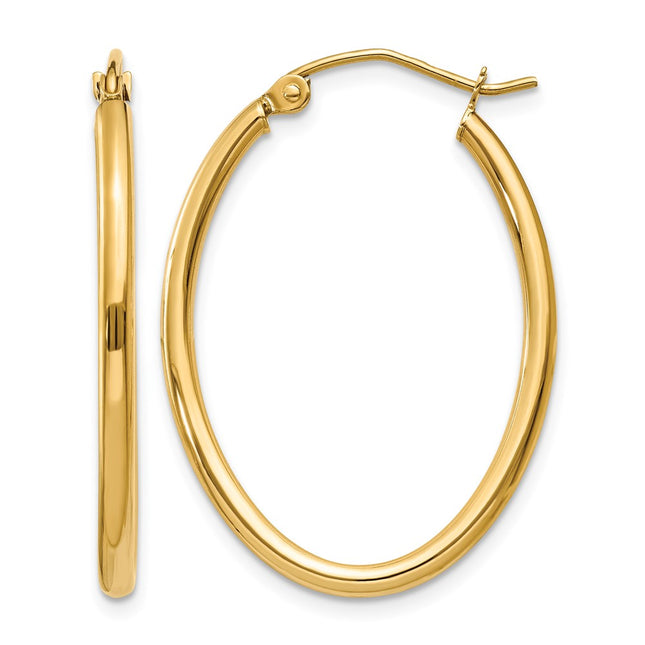 14k Oval Polished Hoop Earring, 17 x 2mm