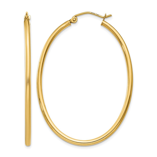 14k Oval Polished Hoop Earring, 28 x 2mm