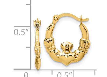 14K gold claddagh hoop earrings, further view
