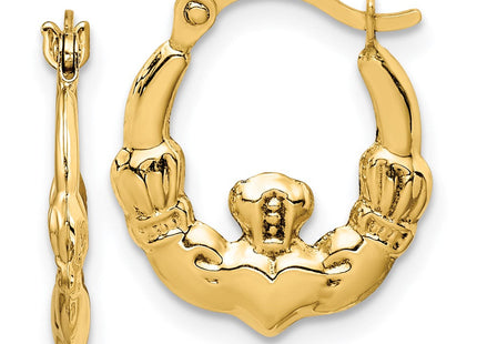 14K gold claddagh hoop earrings