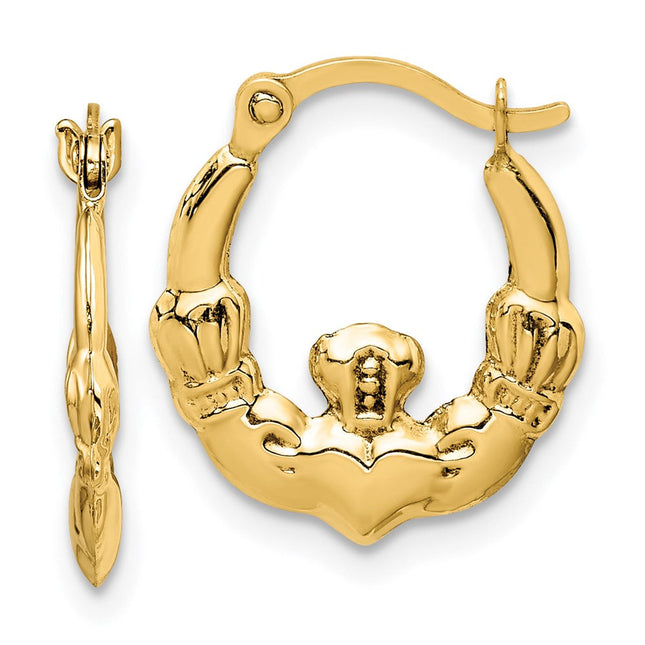 14k Claddagh Hoop Earrings, 17.75 x 3mm
