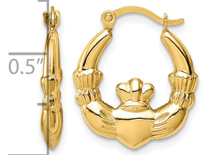 14k Claddagh Hoop Earrings, 17.75 x 3mm