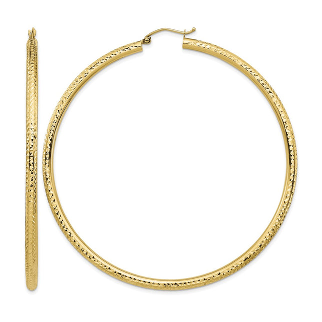 14k Lightweight Diamond-cut Hoop Earrings, 70 x 3mm