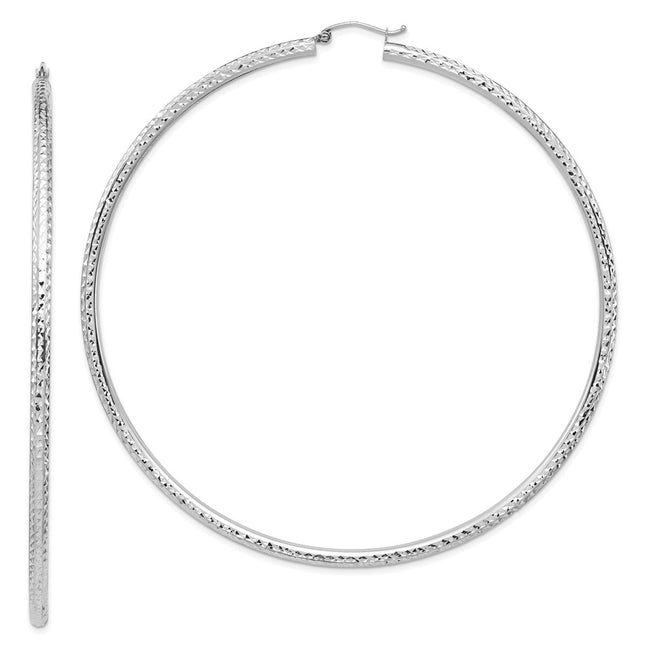 14k White Gold Lightweight Diamond-cut Hoop Earrings, 90 x 3mm