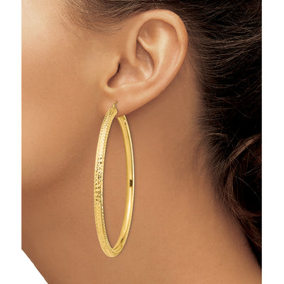 14K Diamond-cut Lightweight Round Tube Hoop Earrings