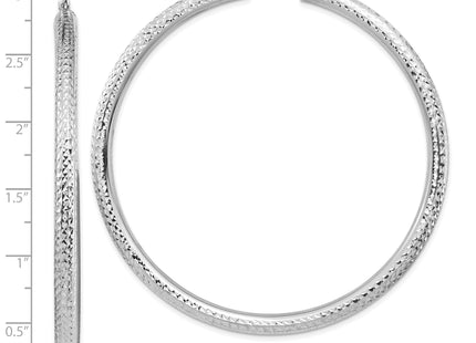 14k White Gold Diamond-cut Lightweight Round Tube Hoop Earrings, 70 x 4mm