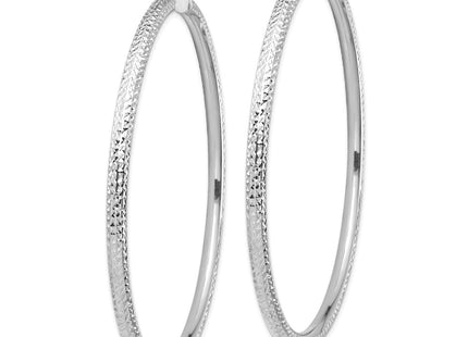 14k White Gold Diamond-cut Lightweight Round Tube Hoop Earrings (Style TC1021W)