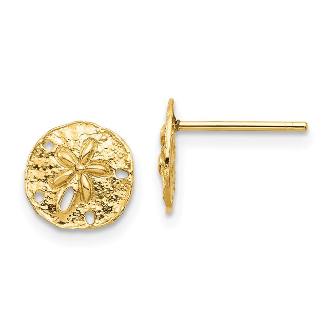 14K Sand Dollar Post Earrings, 8.44 x 8.44mm