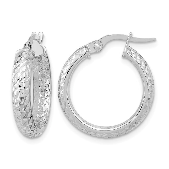 14K White Gold Polished and Diamond-cut Inside and Out Fancy Hoop Earrings, 20 x 3.75mm