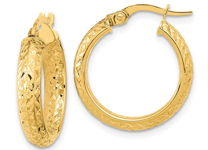 14K Polished and Diamond-cut Inside and Out Fancy Hoop Earrings (Style TC1023)