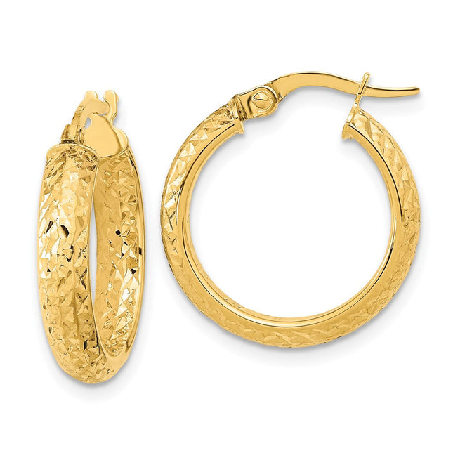 14K Polished and Diamond-cut Inside and Out Fancy Hoop Earrings, 20 x 3.75mm