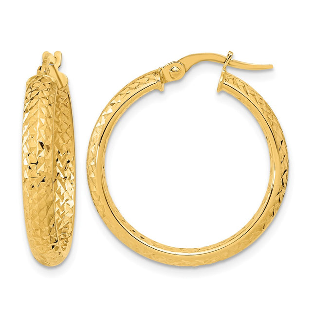 14K Polished and Diamond-cut Inside and Out Fancy Hoop Earrings, 25 x 3.75mm